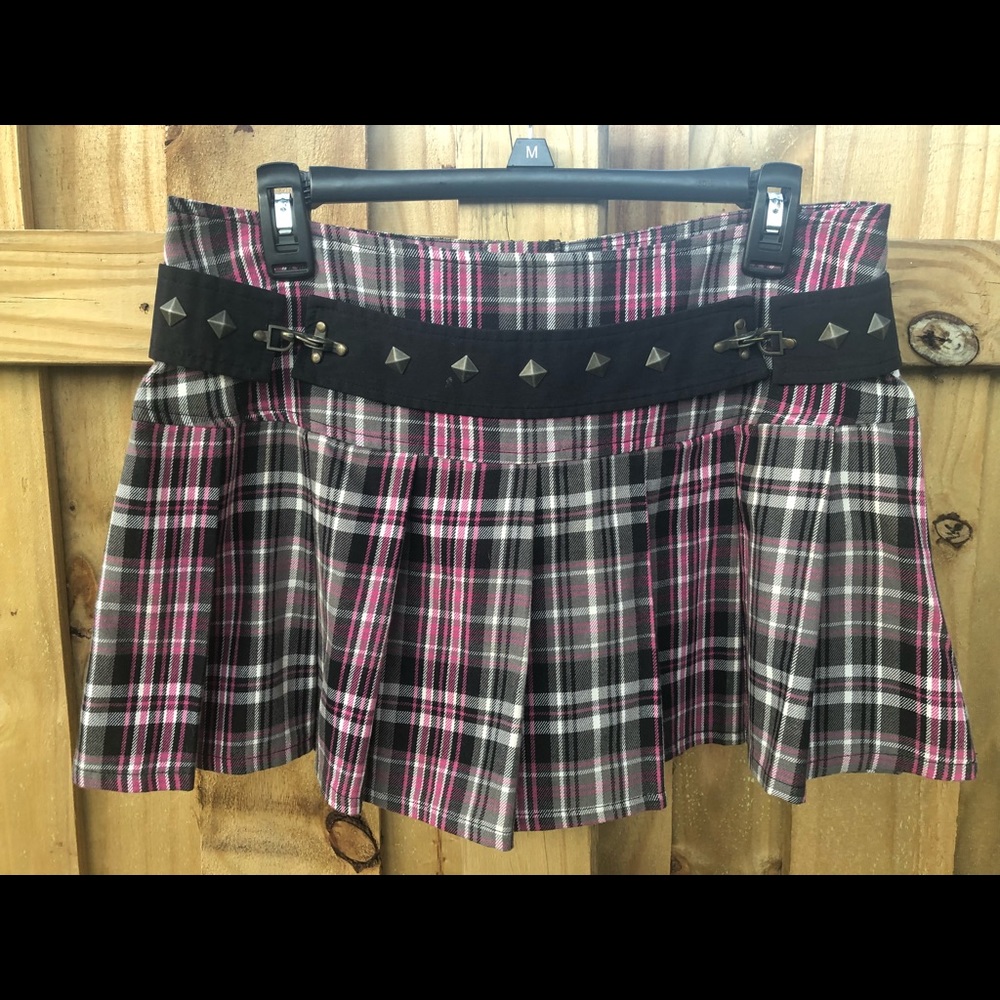 Abbey Dawn Pink Plaid Punk Mini Skirt Kilt Studs
